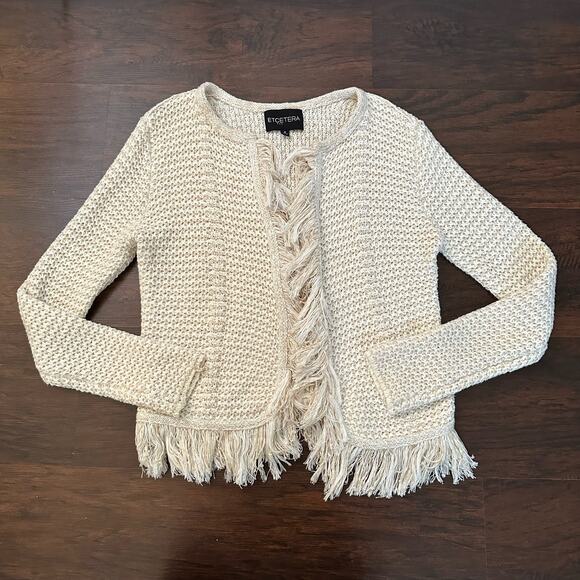 Etcetera cream & beige knit open-front cotton cardigan sweater size M - Picture 5 of 11